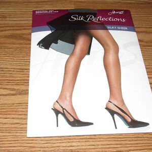 HANES Silk Reflections Control Top Silky Sheer Barely Black Pantyhose Size EF